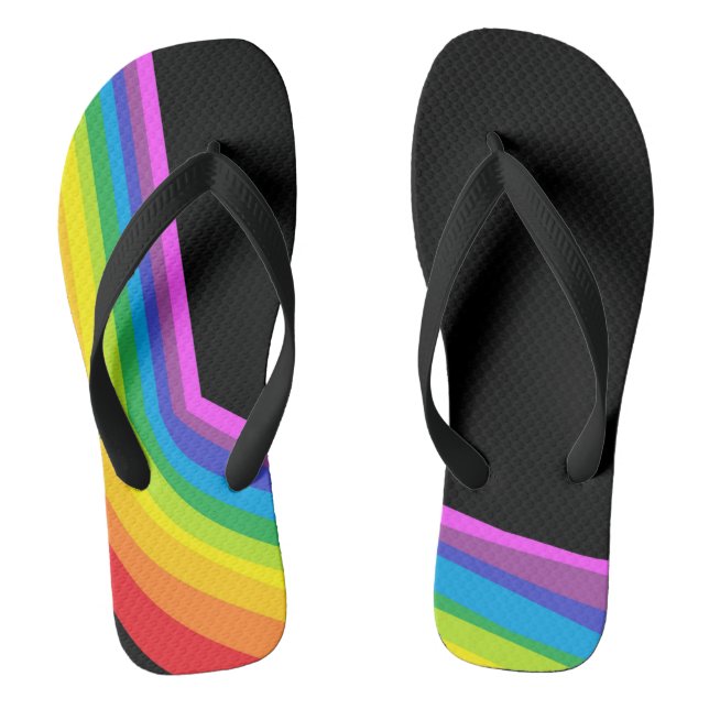 Rainbow Flip Flops Black Thong Sandal With Rainbow (Footbed)