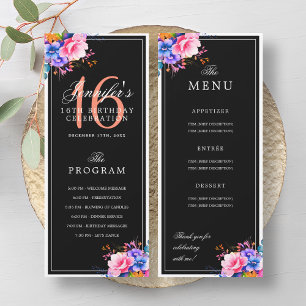 Rainbow Floral 16th Birthday Program Menu Black