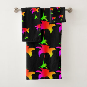 Rainbow Floral Black  Bath Towel Set