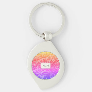 Rainbow Floral Botanical Monogram Keychain
