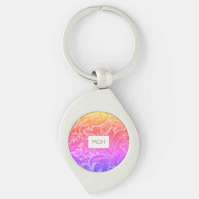 Rainbow Floral Botanical Monogram Keychain (Front)