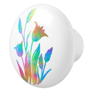 Rainbow Floral Clumps Ceramic Knob