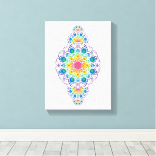 Rainbow Floral Fountain Ornamental Dot Mandala Canvas Print