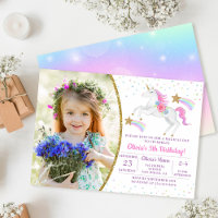 Rainbow Floral Magical Unicorn Girl Birthday Photo