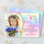 Rainbow Floral Magical Unicorn Girl Birthday Photo Thank You Card<br><div class="desc">Rainbow Floral Magical Unicorn Girl Birthday Photo Thank You Card</div>