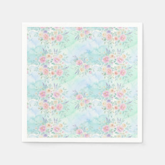 rainbow floral pastel watercolor blue green backgr napkin