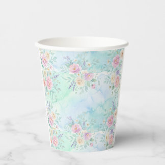 rainbow floral pastel watercolor blue green backgr paper cups