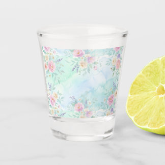 rainbow floral pastel watercolor blue green backgr shot glass