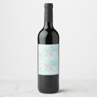 rainbow floral pastel watercolor blue green backgr wine label