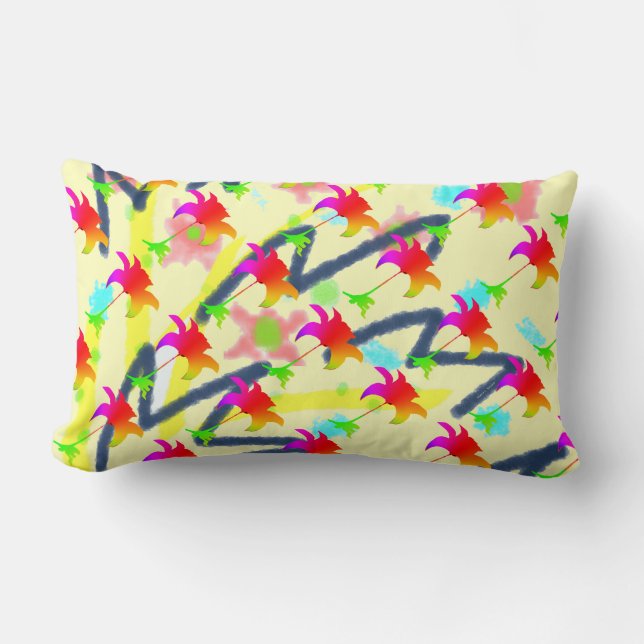 Rainbow Floral Pattern  Lumbar Pillow (Front)