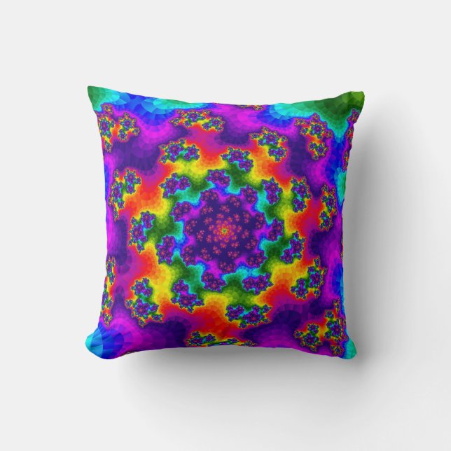 Rainbow Floral Sprinkles Throw Pillow (Front)