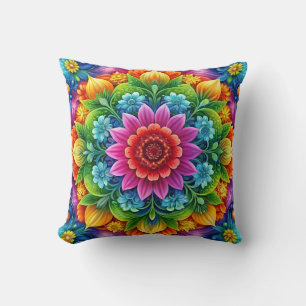 Rainbow Floral  Throw Pillow