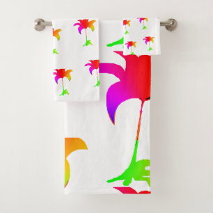 Rainbow Floral White Bath Towel Set