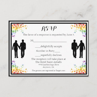 Rainbow Flourishes Gay Wedding RSVP Card