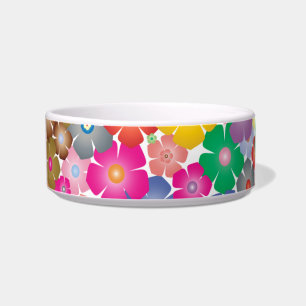 rainbow flower blooms cat food bowl