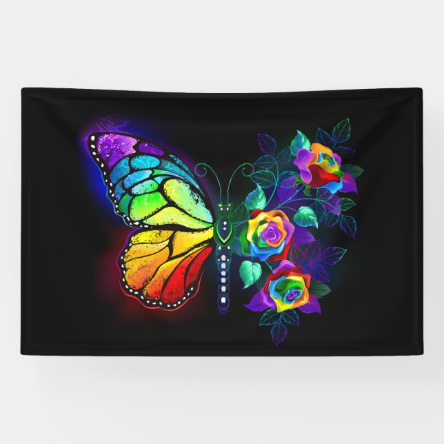 Rainbow flower butterfly banner (Horizontal)
