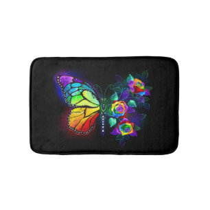 Rainbow flower butterfly bath mat