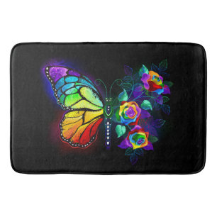 Rainbow flower butterfly bath mat