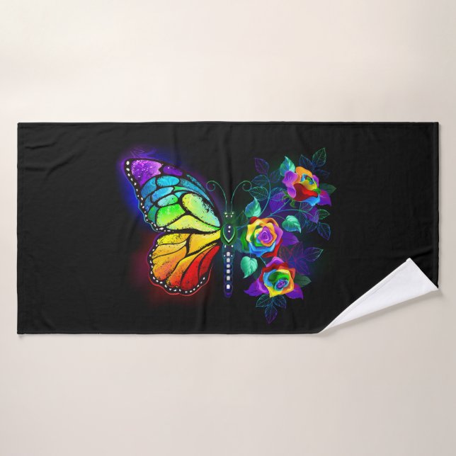 Rainbow flower butterfly bath towel (Bath Towel)