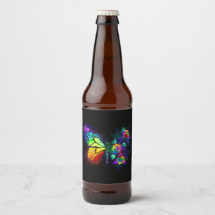 Rainbow flower butterfly beer bottle label