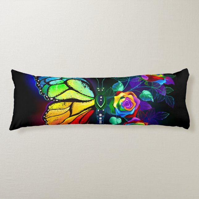 Rainbow flower butterfly body pillow (Front)