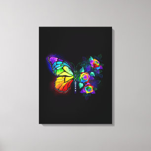 Rainbow flower butterfly canvas print