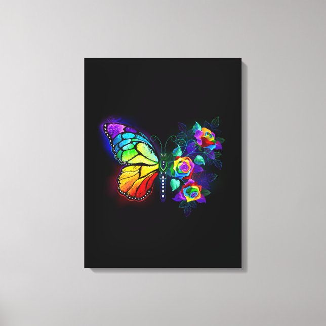 Rainbow flower butterfly canvas print (Front)