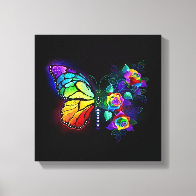 Rainbow flower butterfly canvas print (Front)