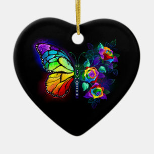 Rainbow flower butterfly ceramic ornament