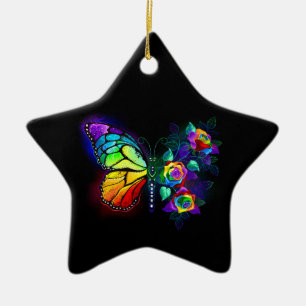Rainbow flower butterfly ceramic ornament