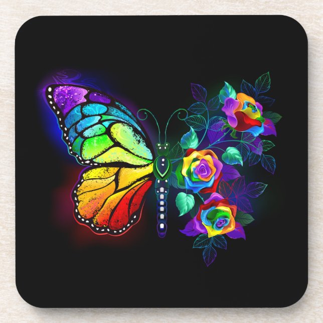 Rainbow flower butterfly coaster (Front)