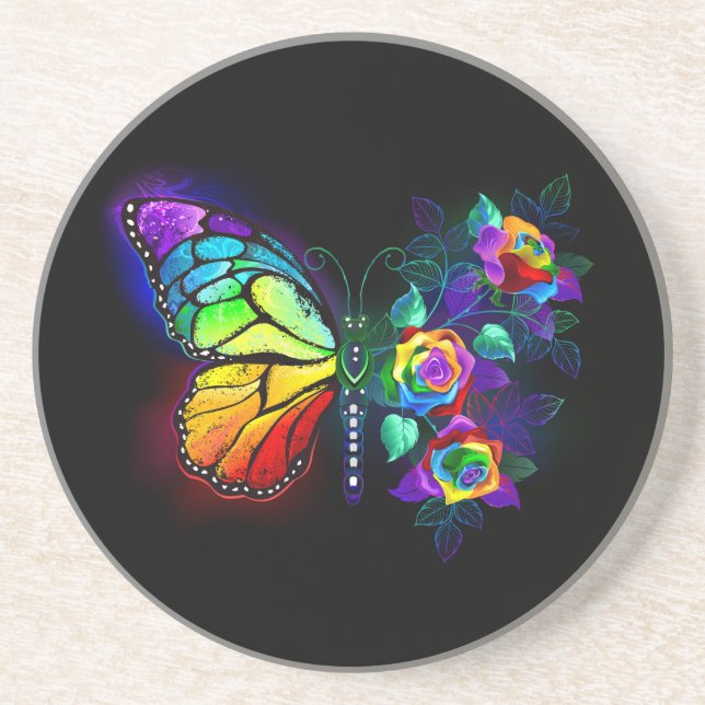 Rainbow flower butterfly coaster (Front)