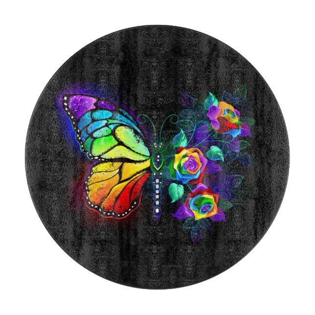 Rainbow flower butterfly cutting board (Front)