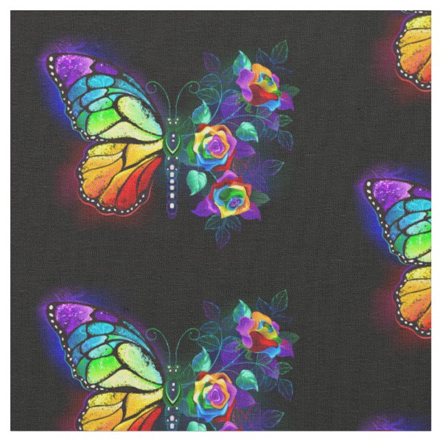Rainbow flower butterfly fabric (Close Up)