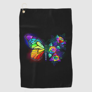 Rainbow flower butterfly golf towel