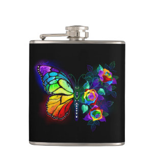 Rainbow flower butterfly hip flask