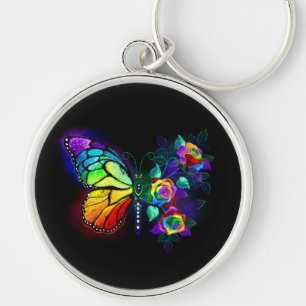 Rainbow flower butterfly keychain