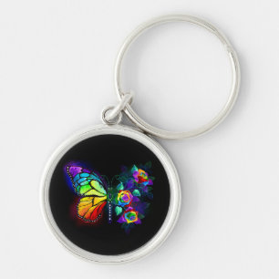 Rainbow flower butterfly keychain