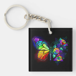 Rainbow flower butterfly keychain