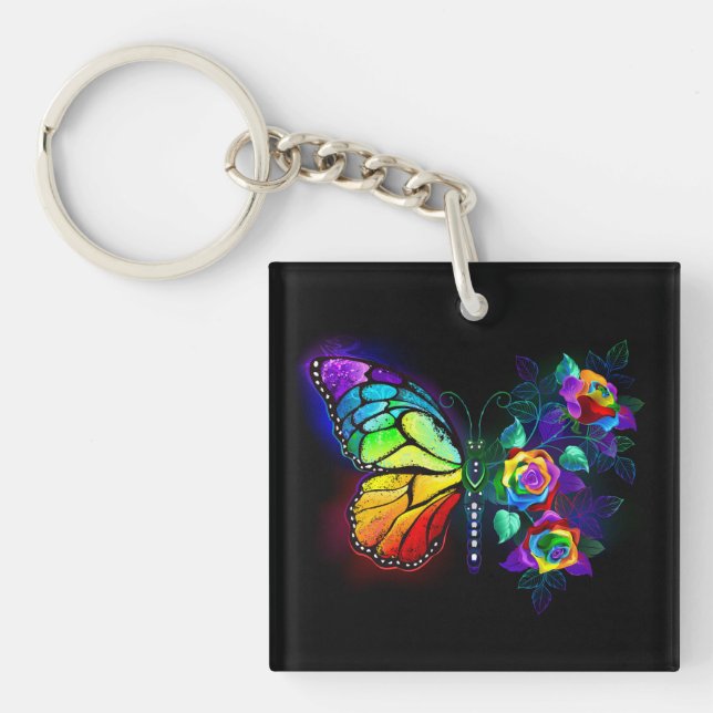Rainbow flower butterfly keychain (Front)