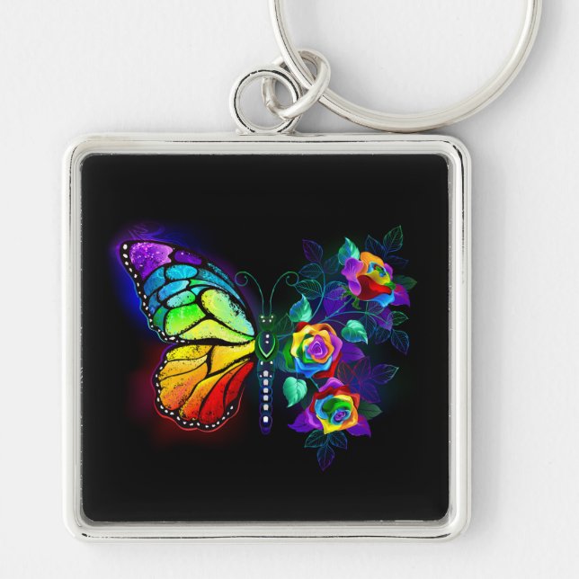 Rainbow flower butterfly keychain (Front)