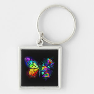 Rainbow flower butterfly keychain
