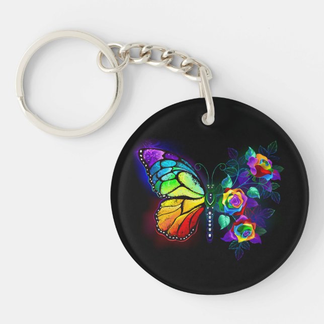 Rainbow flower butterfly keychain (Front)