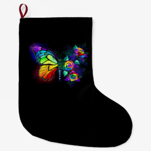 Rainbow flower butterfly large christmas stocking