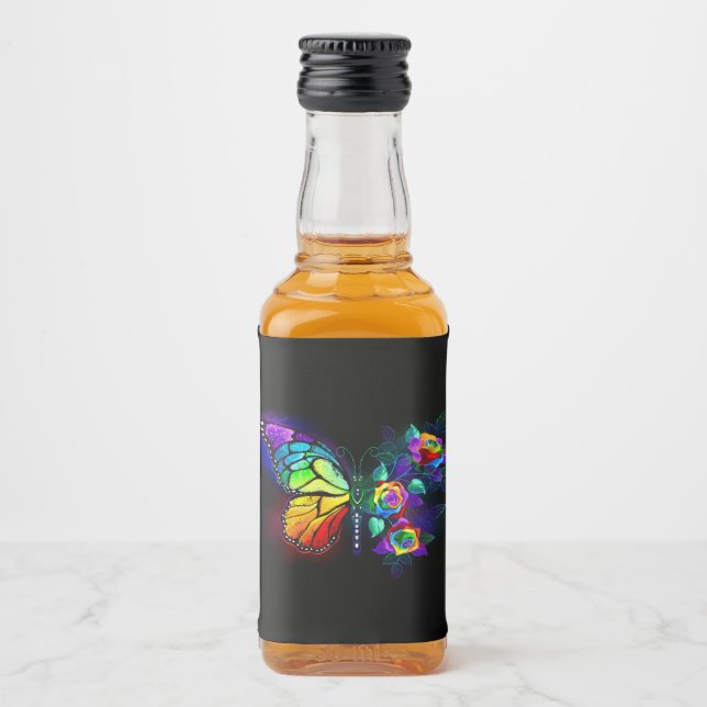Rainbow flower butterfly liquor bottle label (Front)