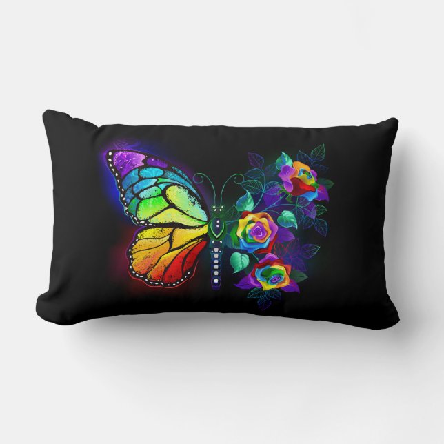 Rainbow flower butterfly lumbar pillow (Front)