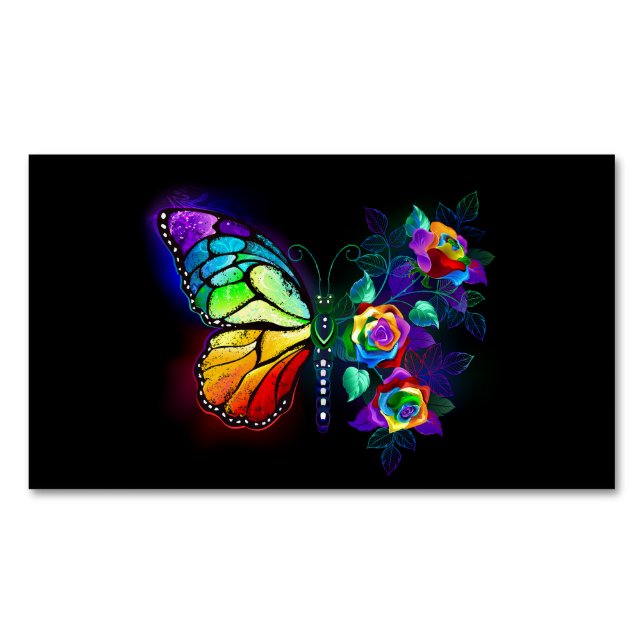 Rainbow flower butterfly 	Magnetic business card (Front)