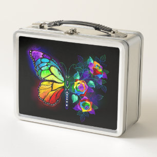 Rainbow flower butterfly metal lunch box