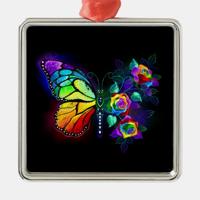 Rainbow flower butterfly metal ornament (Front)