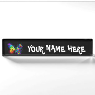 Rainbow flower butterfly nameplate